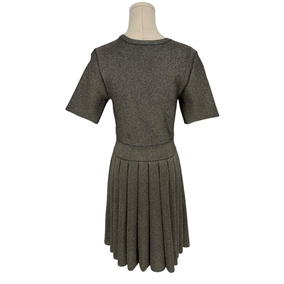 A.L.C. ALC Designer Susanna Gold Metallic Fit and Flare Pleated Skirt Dress Sz L - Picture 2 of 8